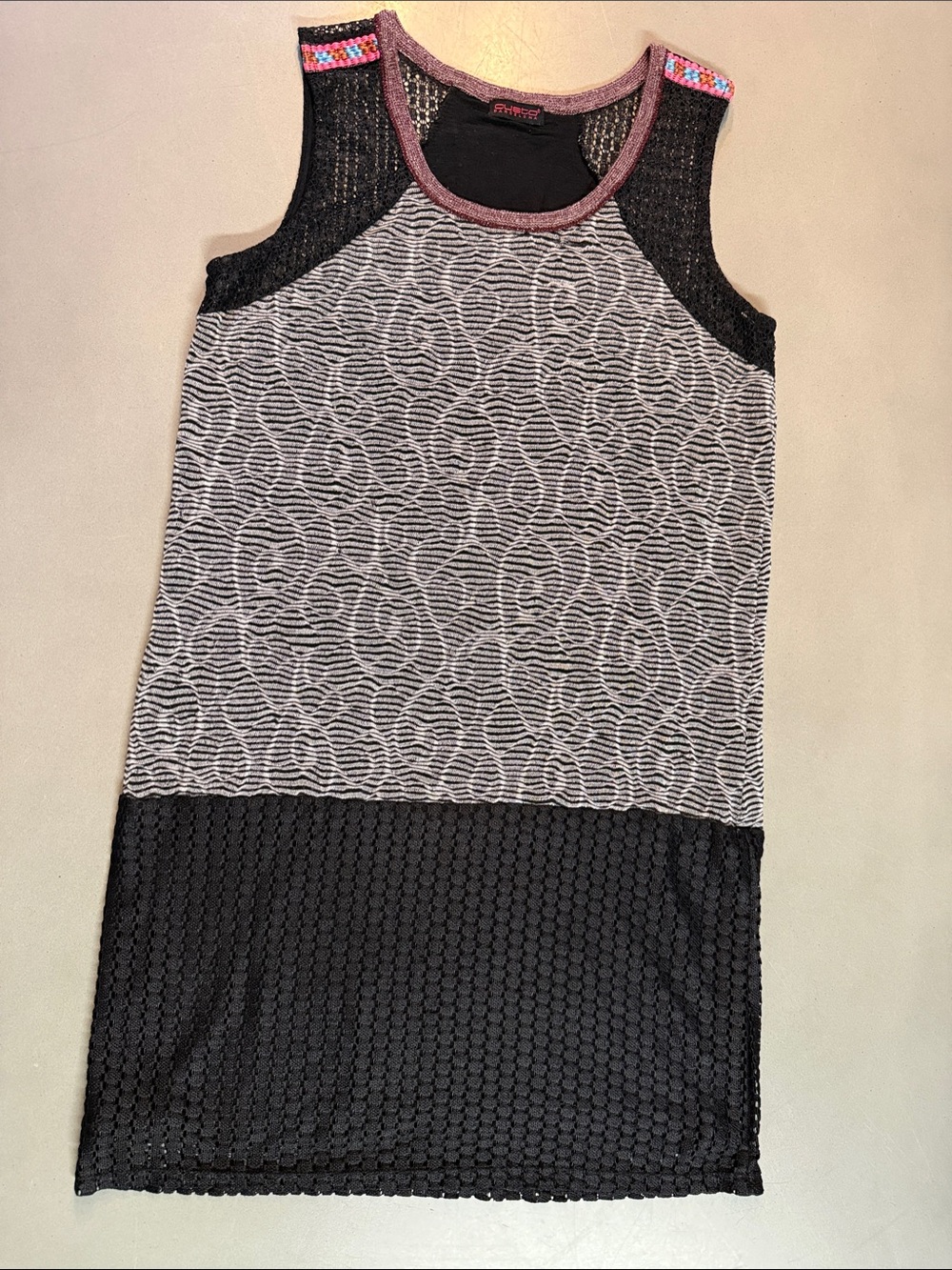 Custo Barcelona Black, White & Pink Trim Sleeveless Mini Dress